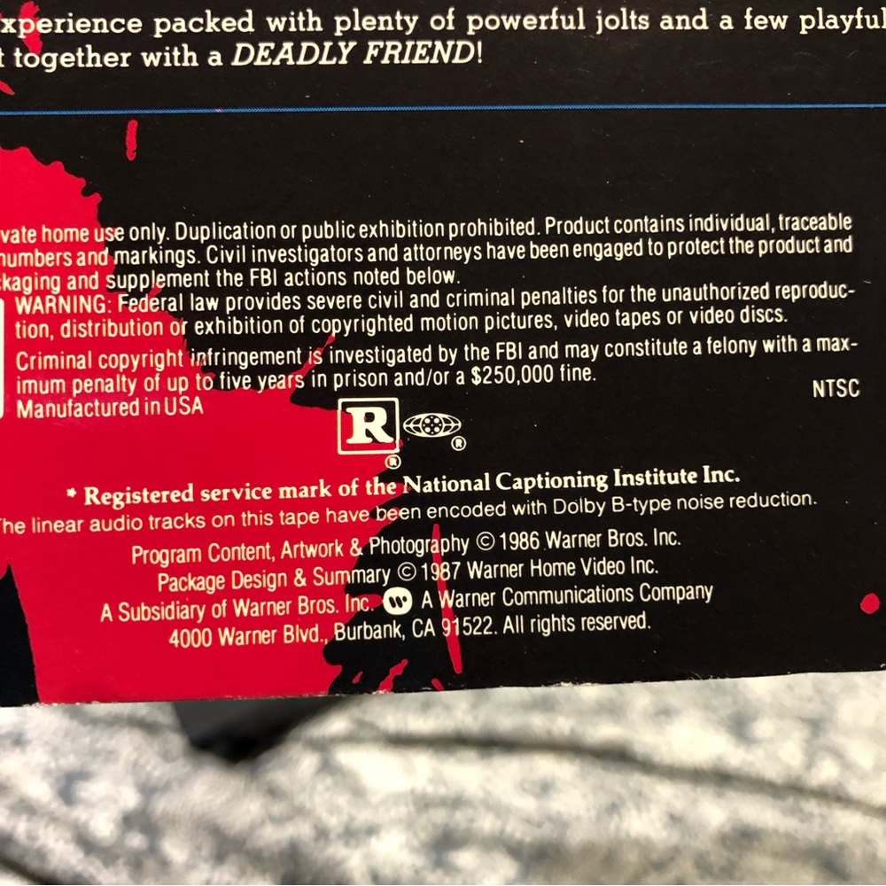 Wes Craven’s Deadly Friend VHS 1986 excellent condition - Picture 6 of 6